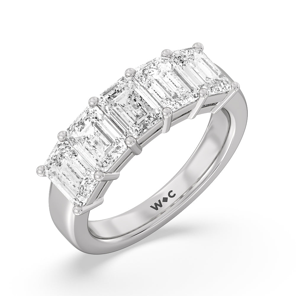 Five Stone Emerald Cut Diamond Ring (E+ VS+) with Platinum / Lab / 5 Cut Diamond in 14KT Platinum / Lab / 5 view 2
