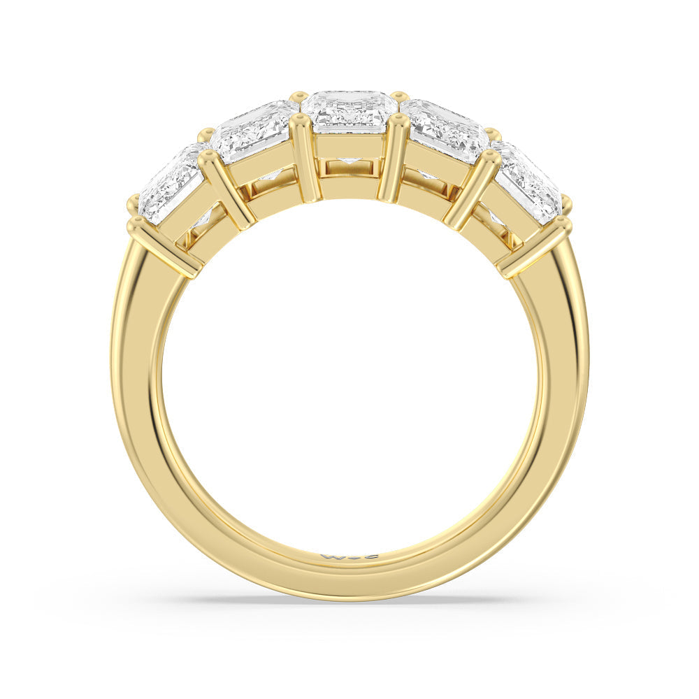 Five Stone Emerald Cut Diamond Ring (E+ VS+) with 18KT Yellow Gold / Lab / 5 Cut Diamond in 14KT Yellow Gold / Lab / 5 view 3
