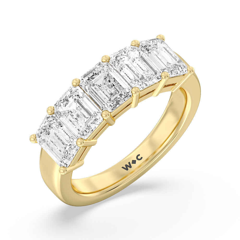 Five Stone Emerald Cut Diamond Ring (E+ VS+) with 18KT Yellow Gold / Lab / 5 Cut Diamond in 14KT Yellow Gold / Lab / 5 view 2
