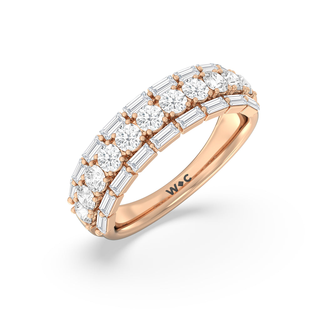 Baguette-Edged Round Diamond Anniversary Ring with 18KT Rose Gold / Natural / 1 1/2 Cut Diamond in 14KT Rose Gold / Natural / 1 1/2 view 5
