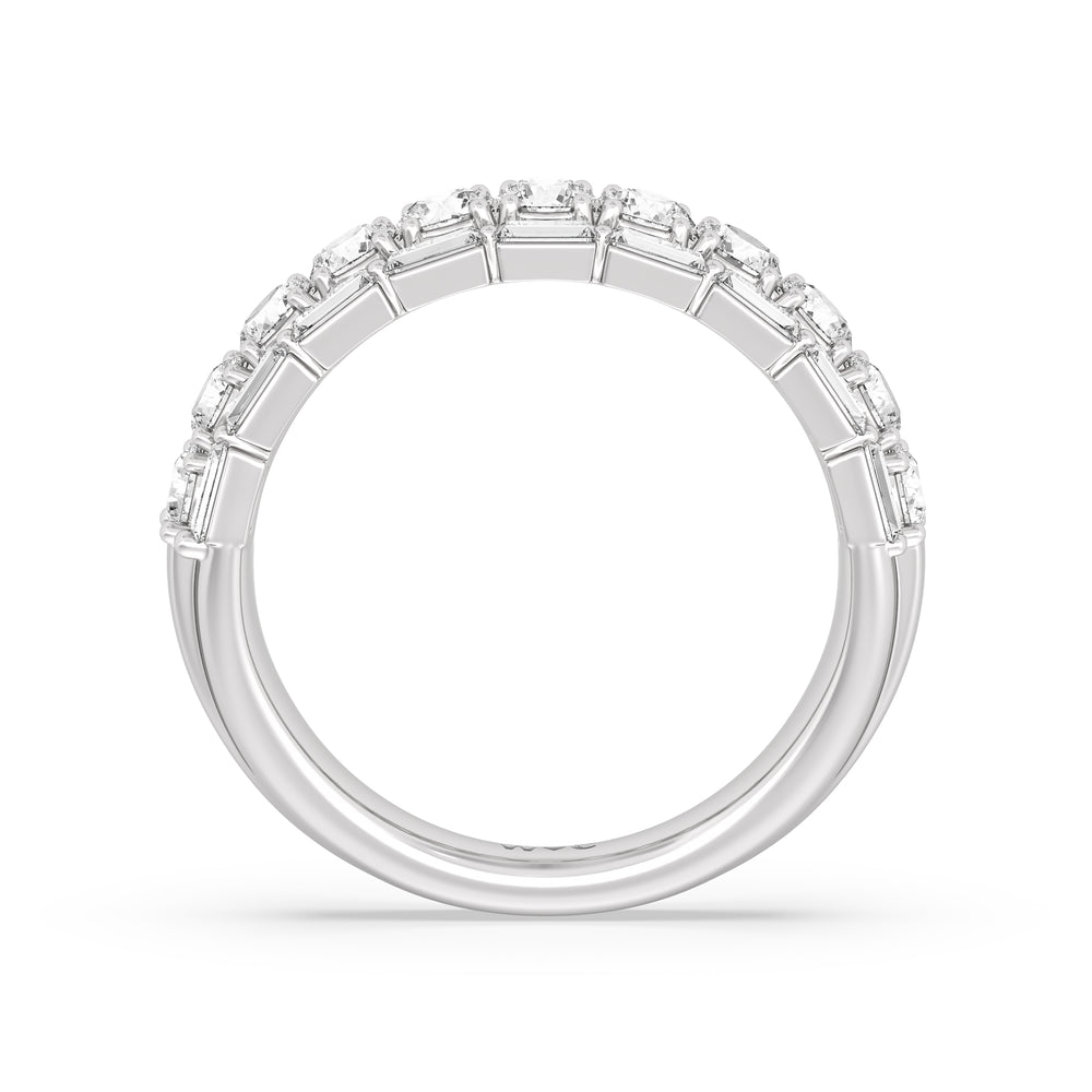 Baguette-Edged Round Diamond Anniversary Ring with Platinum / Natural / 1 1/2 Cut Diamond in 14KT Platinum / Natural / 1 1/2 view 4

