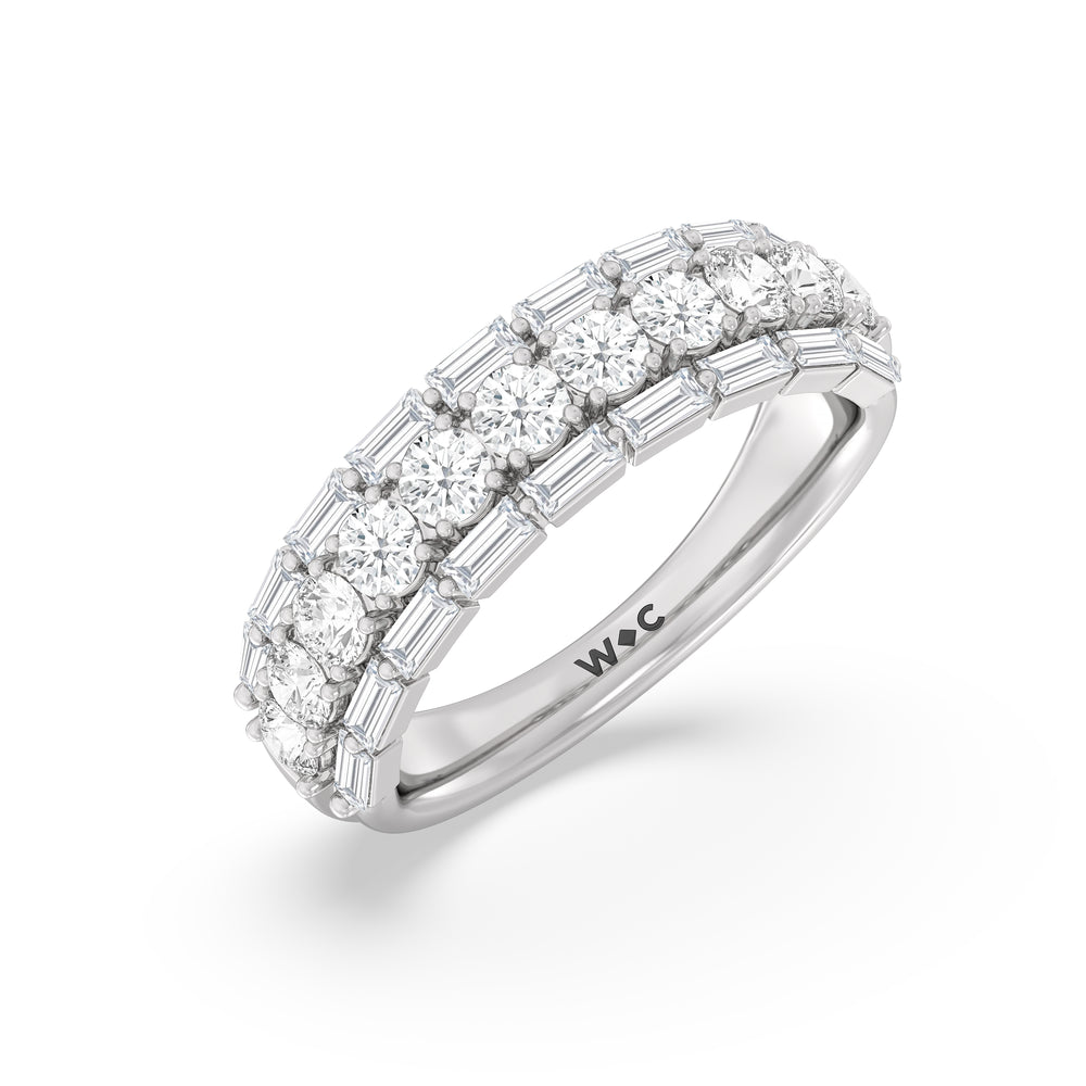 Baguette-Edged Round Diamond Anniversary Ring with Platinum / Natural / 1 1/2 Cut Diamond in 14KT Platinum / Natural / 1 1/2 view 5
