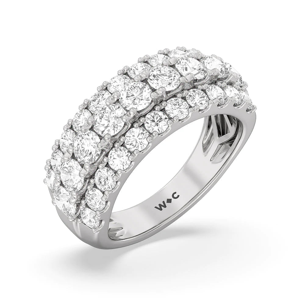 Three Row Modulated Diamond Anniversary Ring (E+ VS+) with Platinum / Lab / 2 1/2 Cut Diamond in 14KT Platinum / Lab / 2 1/2 view 3

