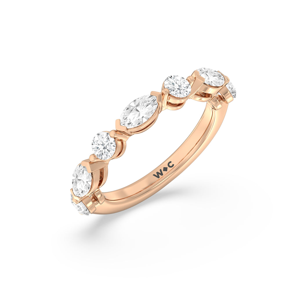Alternating Marquise and Round Diamond Anniversary Ring (F/G SI+) with 18KT Rose Gold / Natural / 1 Cut Diamond in 14KT Rose Gold / Natural / 1 view 5
