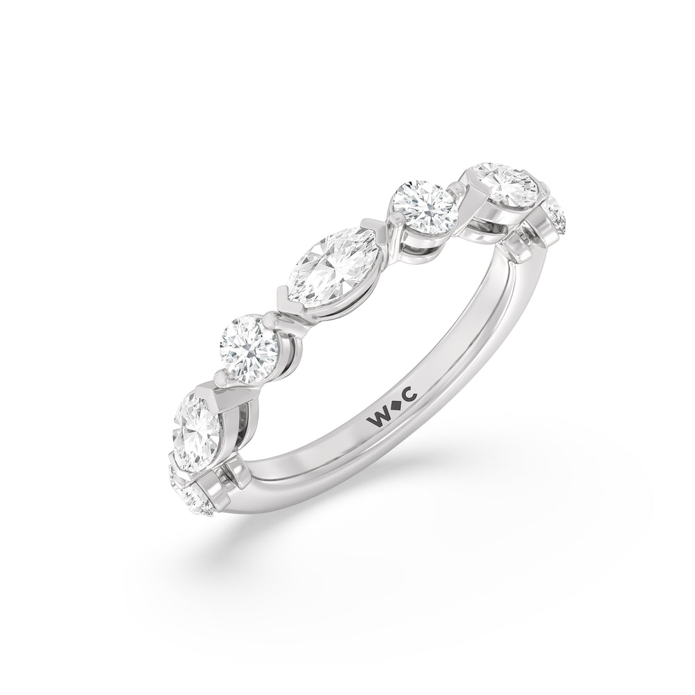 Alternating Marquise and Round Diamond Anniversary Ring (F/G SI+) Size 6 with 14KT White Gold / Lab / 1 Cut Diamond in 14KT White Gold / Lab / 1 view 5
