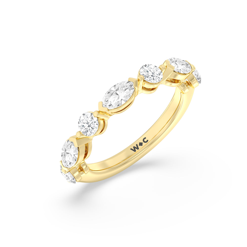 Alternating Marquise and Round Diamond Anniversary Ring (F/G SI+) with 18KT Yellow Gold / Natural / 1 Cut Diamond in 14KT Yellow Gold / Natural / 1 view 5
