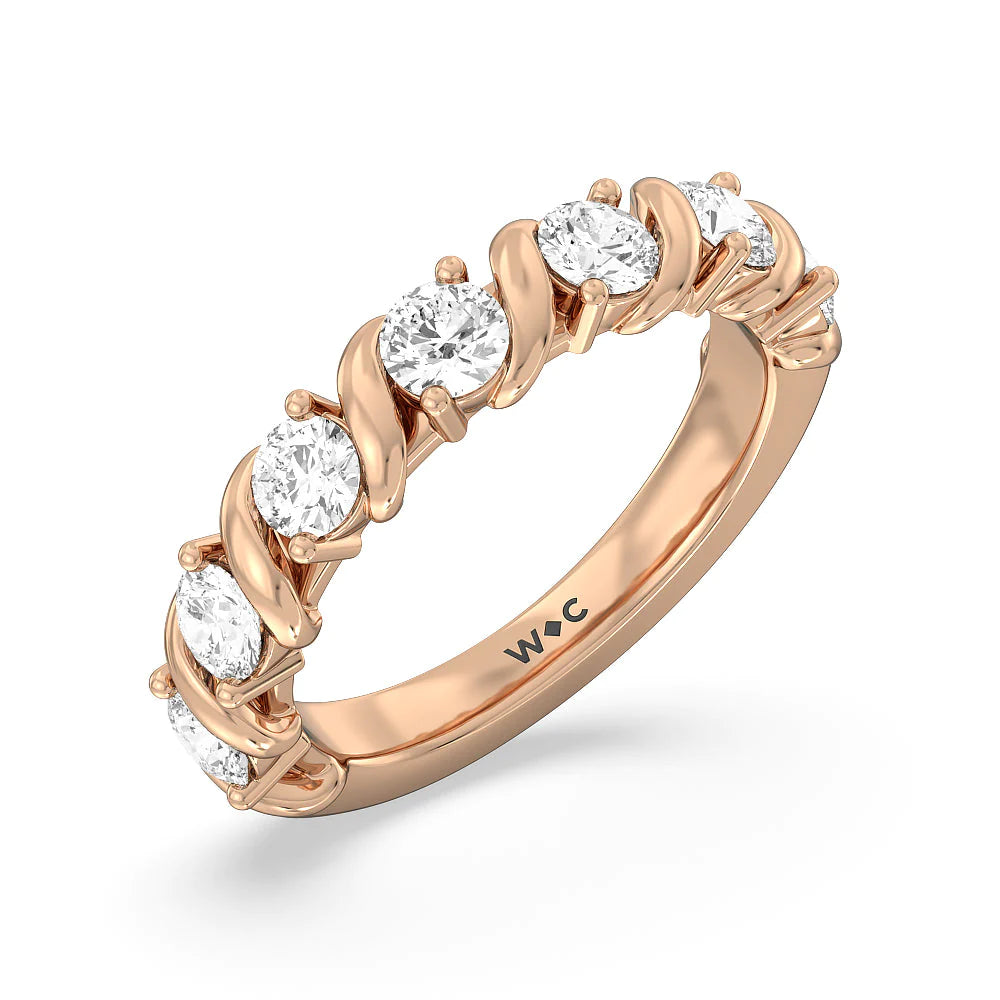 Round Diamond Swirl Anniversary Ring (E+ VS+) with 18KT Rose Gold / Lab / 1 1/2 Cut Diamond in 14KT Rose Gold / Lab / 1 1/2 view 3
