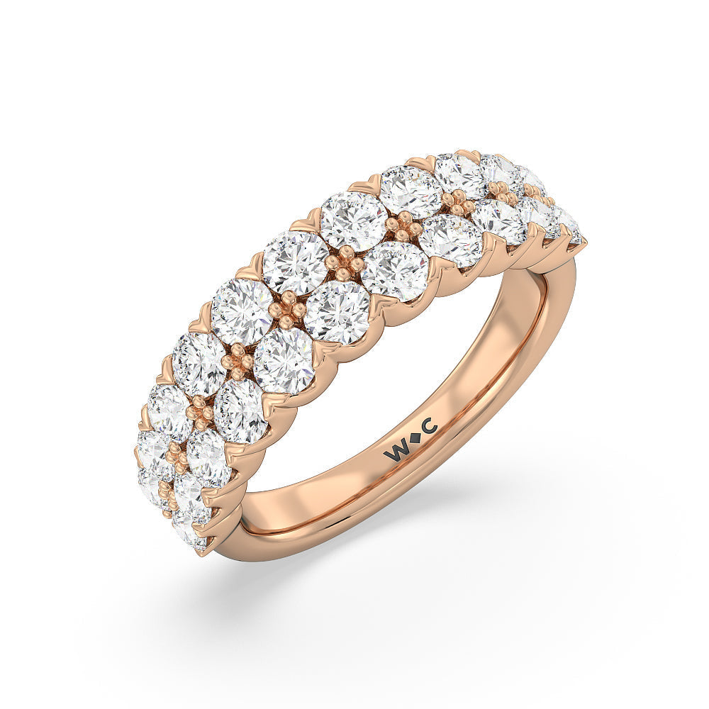 Graduating Two Row Round Diamond Anniversary Ring with 18KT Rose Gold / Natural / 2 Cut Diamond in 14KT Rose Gold / Natural / 2 view 5

