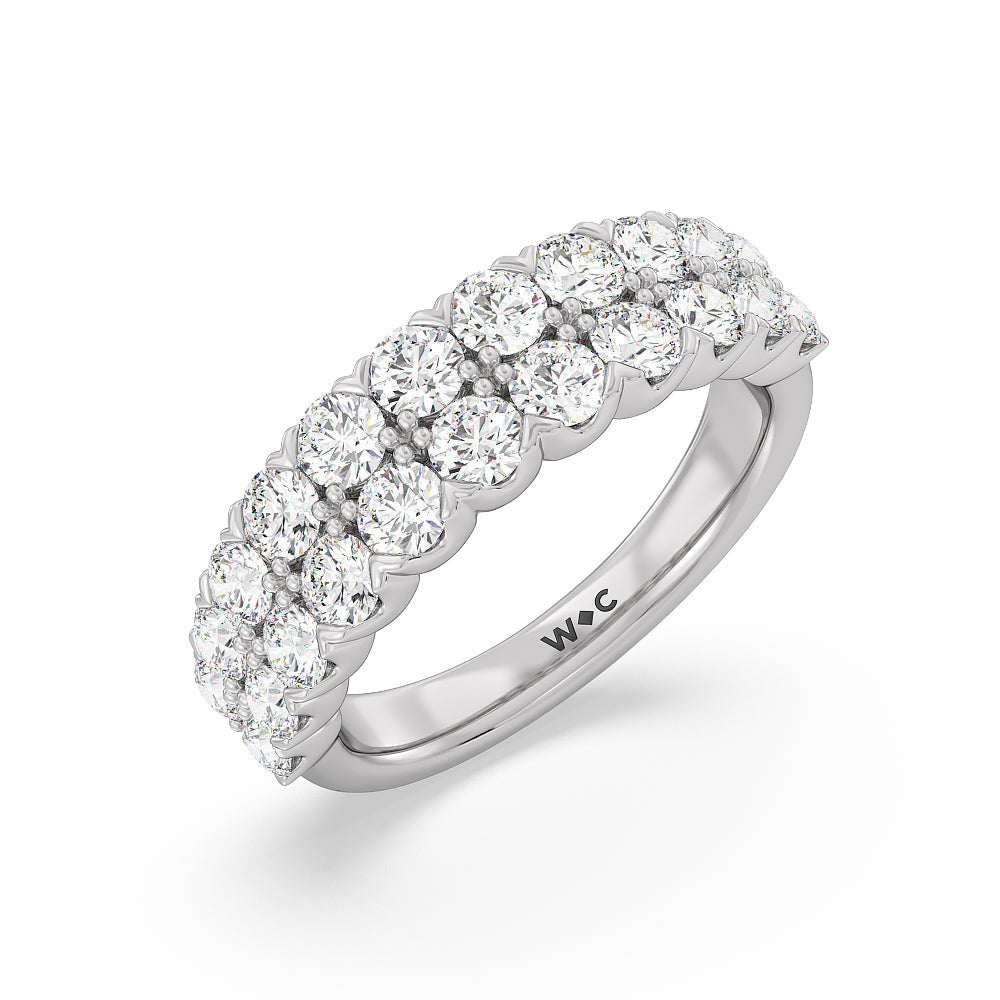 Graduating Two Row Round Diamond Anniversary Ring with Platinum / Natural / 2 Cut Diamond in 14KT Platinum / Natural / 2 view 5
