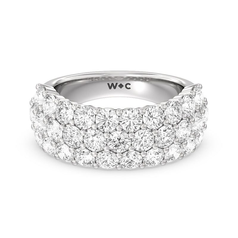 Round Diamond Three Row Pave Anniversary Ring