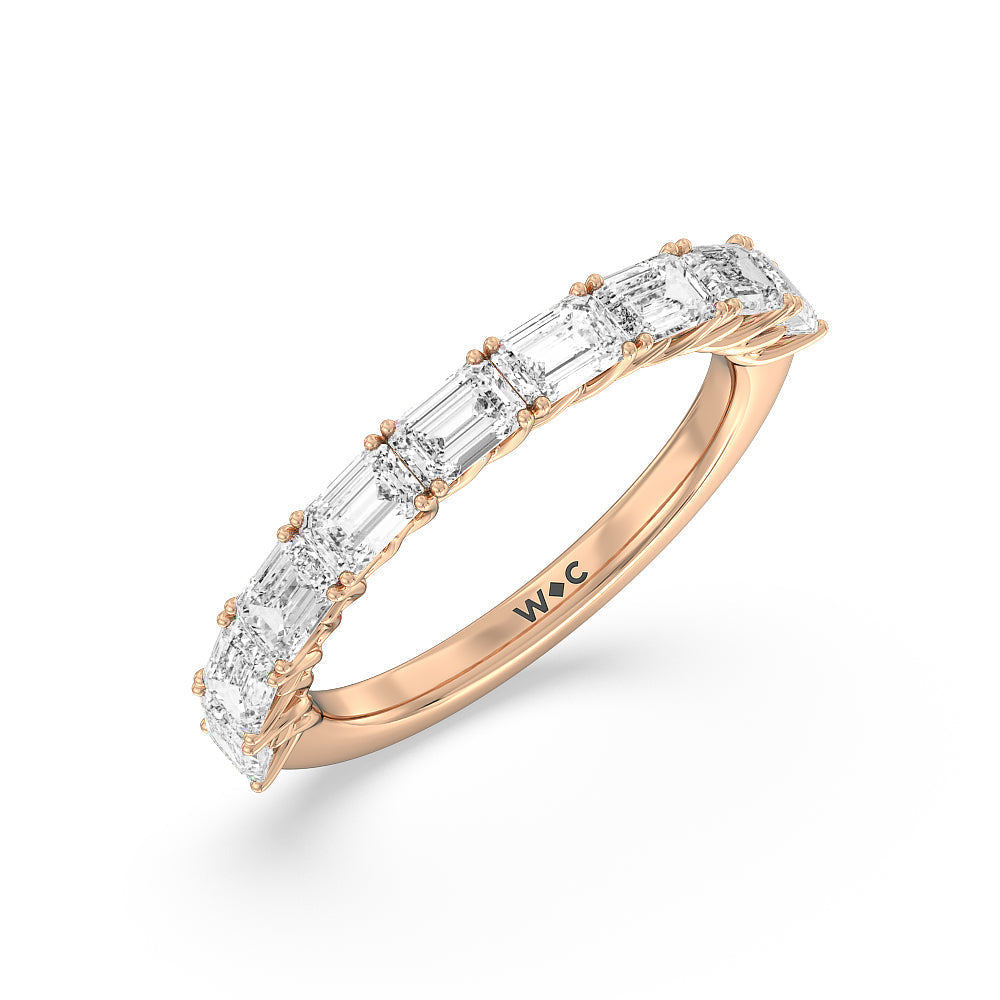 Emerald East-West Modern Trellis Anniversary Ring (F/G SI+) with 18KT Rose Gold / Natural / 2 Cut Diamond in 14KT Rose Gold / Natural / 2 view 5
