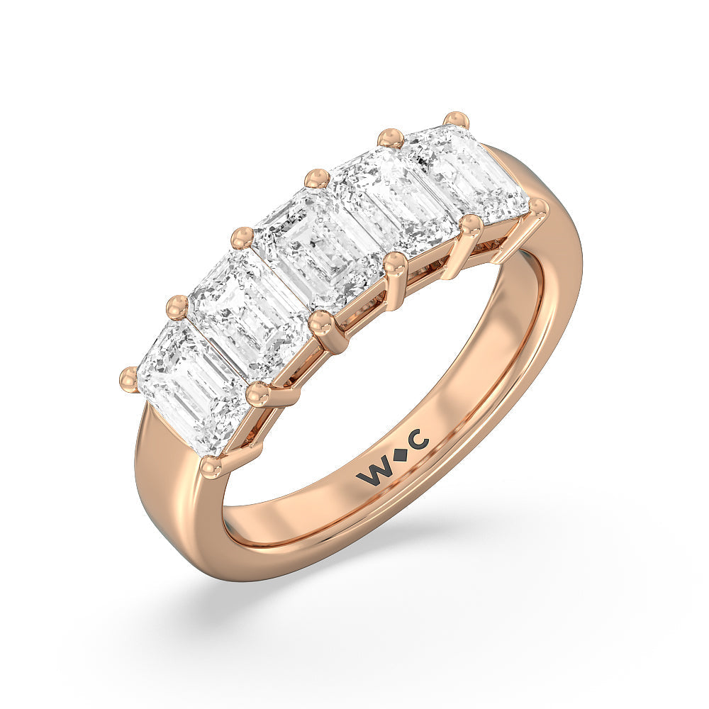 Five Stone Emerald Cut Diamond Ring (E+ VS+) with 14KT Rose Gold / Lab / 3 Cut Diamond in 14KT Rose Gold / Lab / 3 view 2
