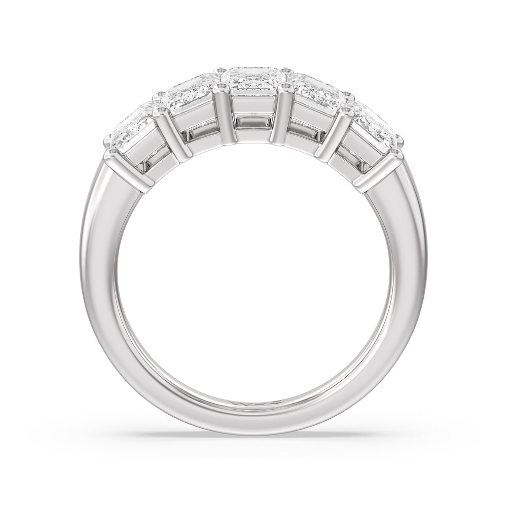Five Stone Emerald Cut Diamond Ring (F/G SI+) with Platinum / Natural / 3 Cut Diamond in 14KT Platinum / Natural / 3 view 5
