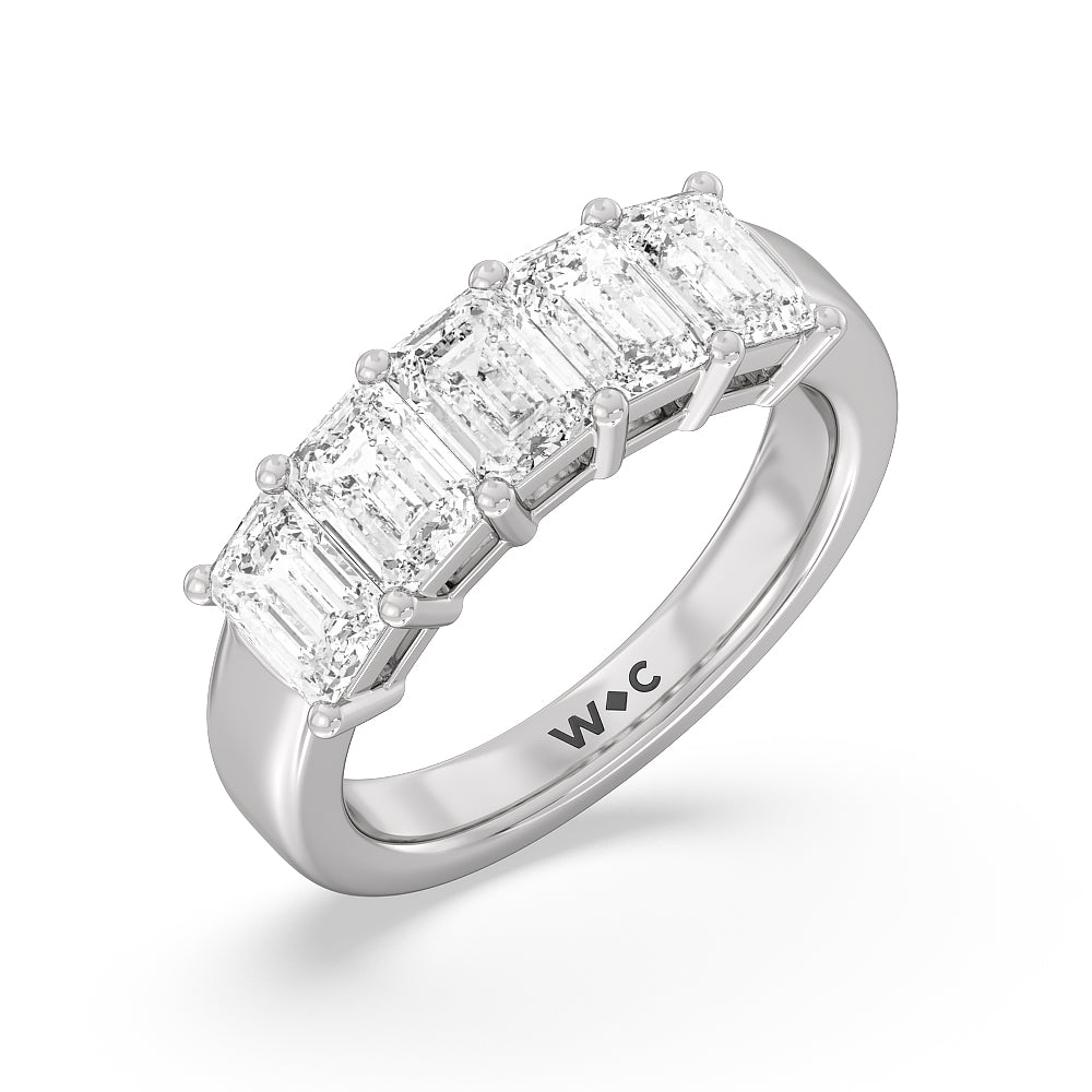 Five Stone Emerald Cut Diamond Ring (F/G SI+) with Platinum / Natural / 3 Cut Diamond in 14KT Platinum / Natural / 3 view 4
