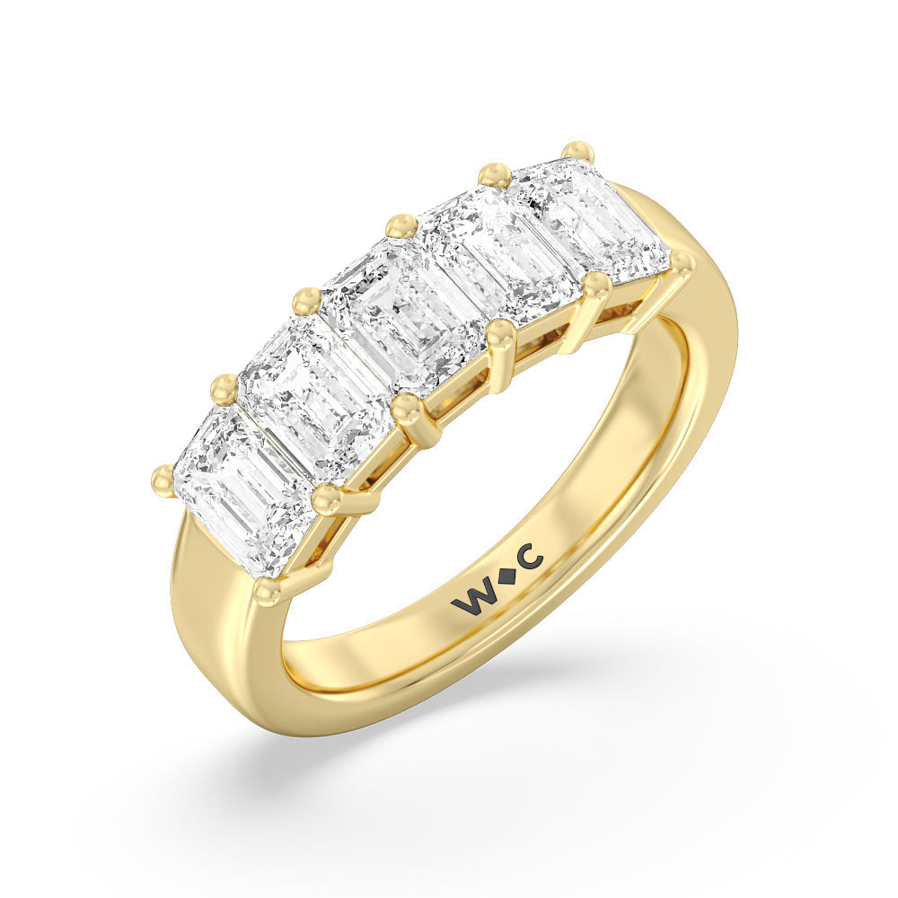 Five Stone Emerald Cut Diamond Ring (E+ VS+) with 14KT Yellow Gold / Lab / 3 Cut Diamond in 14KT Yellow Gold / Lab / 3 view 2
