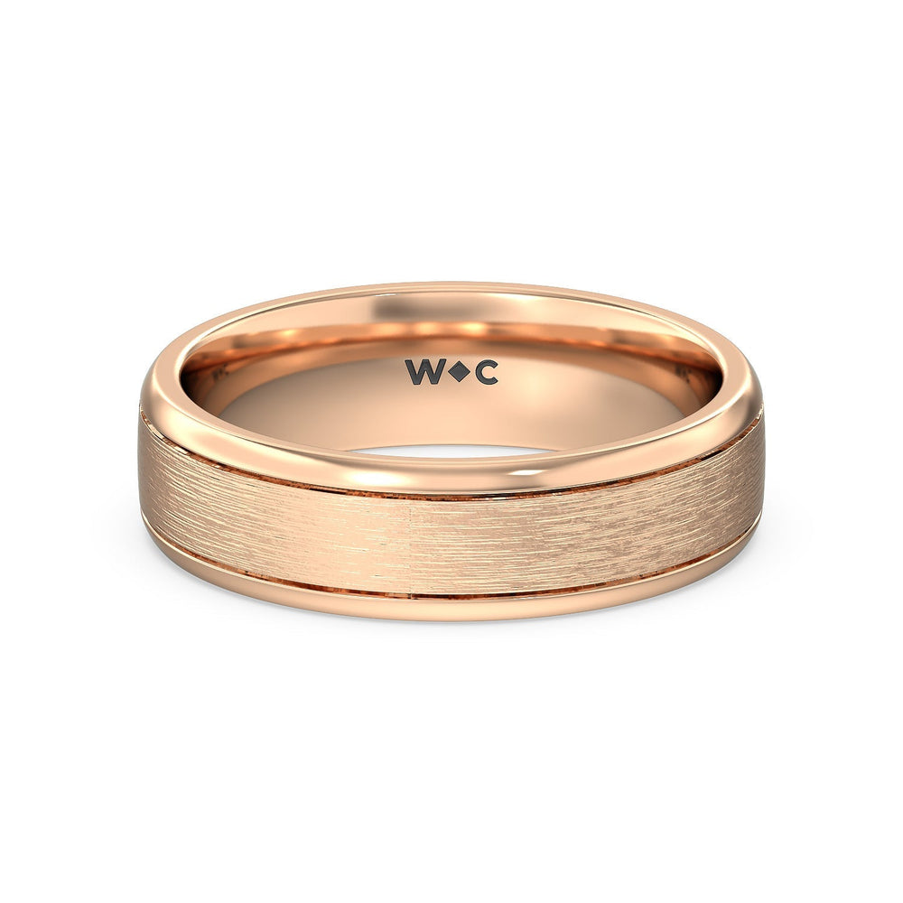 Men's Grooved Satin Finish Band with 18KT Rose Gold / 6 Cut Diamond in 14KT Rose Gold / 6 view 1
