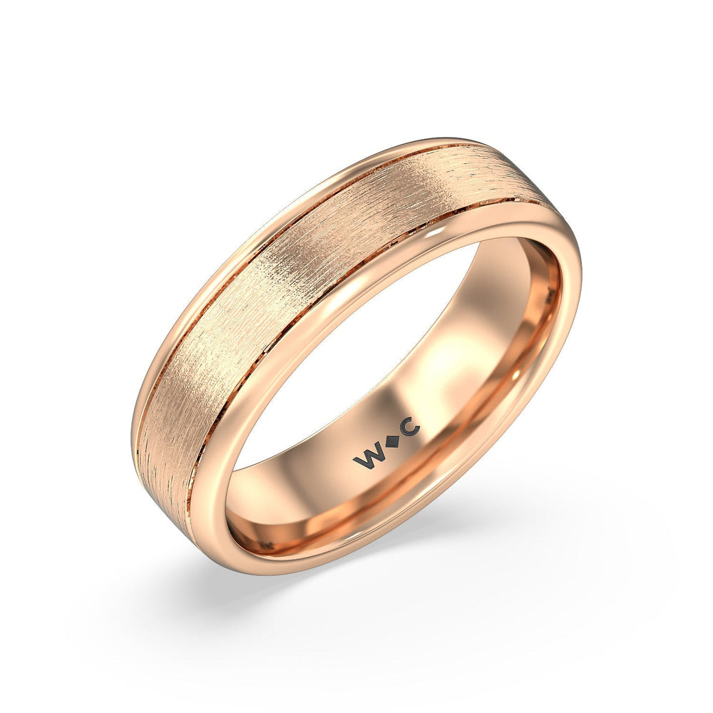 Men's Grooved Satin Finish Band with 18KT Rose Gold / 6 Cut Diamond in 14KT Rose Gold / 6 view 3
