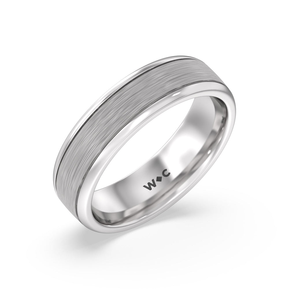 Men's Grooved Satin Finish Band with 18KT White Gold / 6 Cut Diamond in 14KT White Gold / 6 view 3
