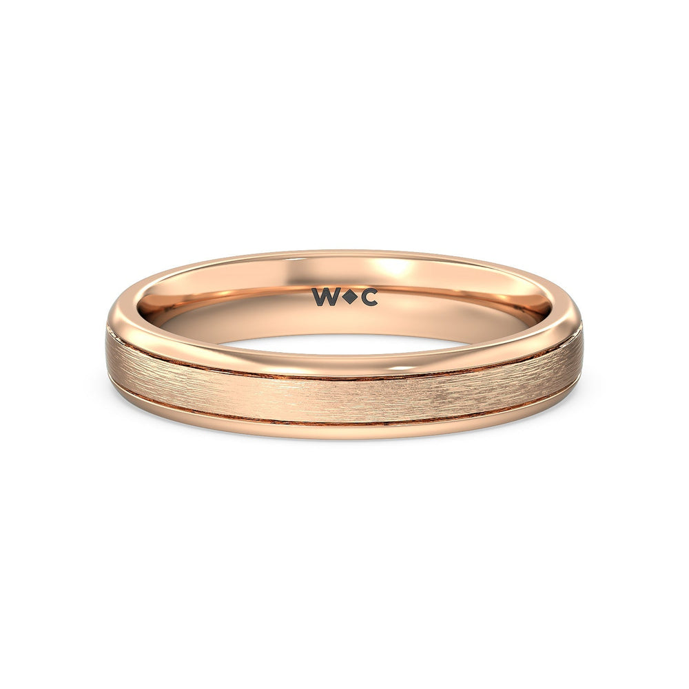 Men's Grooved Satin Finish Band with 18KT Rose Gold / 4 Cut Diamond in 14KT Rose Gold / 4 view 1
