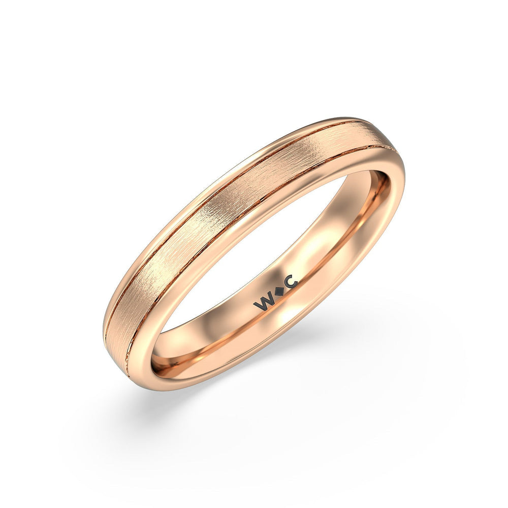 Men's Grooved Satin Finish Band with 18KT Rose Gold / 4 Cut Diamond in 14KT Rose Gold / 4 view 3
