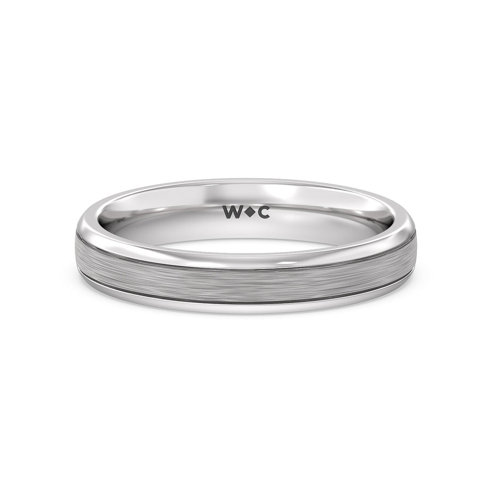 Men's Grooved Satin Finish Band with 18KT White Gold / 4 Cut Diamond in 14KT White Gold / 4 view 1
