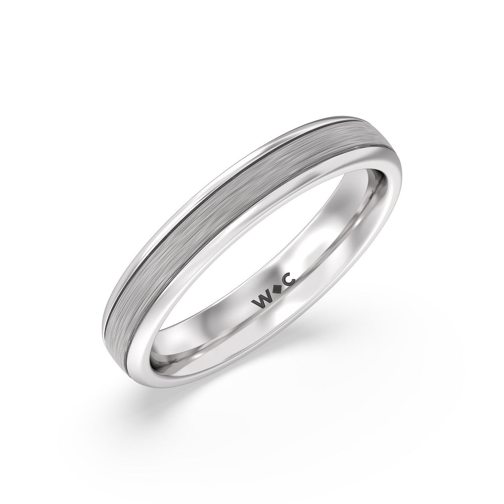 Men's Grooved Satin Finish Band with 18KT White Gold / 4 Cut Diamond in 14KT White Gold / 4 view 3
