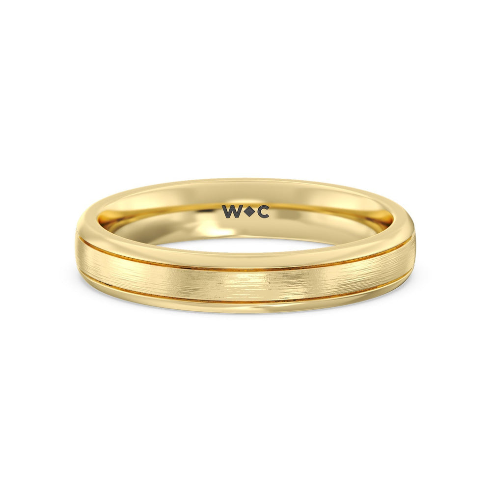 Men's Grooved Satin Finish Band with 18KT Yellow Gold / 4 Cut Diamond in 14KT Yellow Gold / 4 view 1
