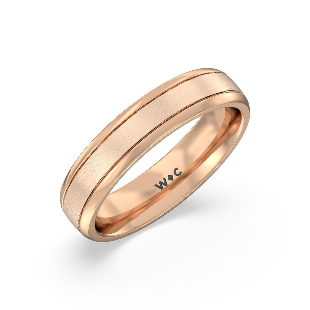 Men's Grooved Satin Finish Band Size 10.75 with 18KT Rose Gold / 5 Cut Diamond in 14KT Rose Gold / 5 view 2
