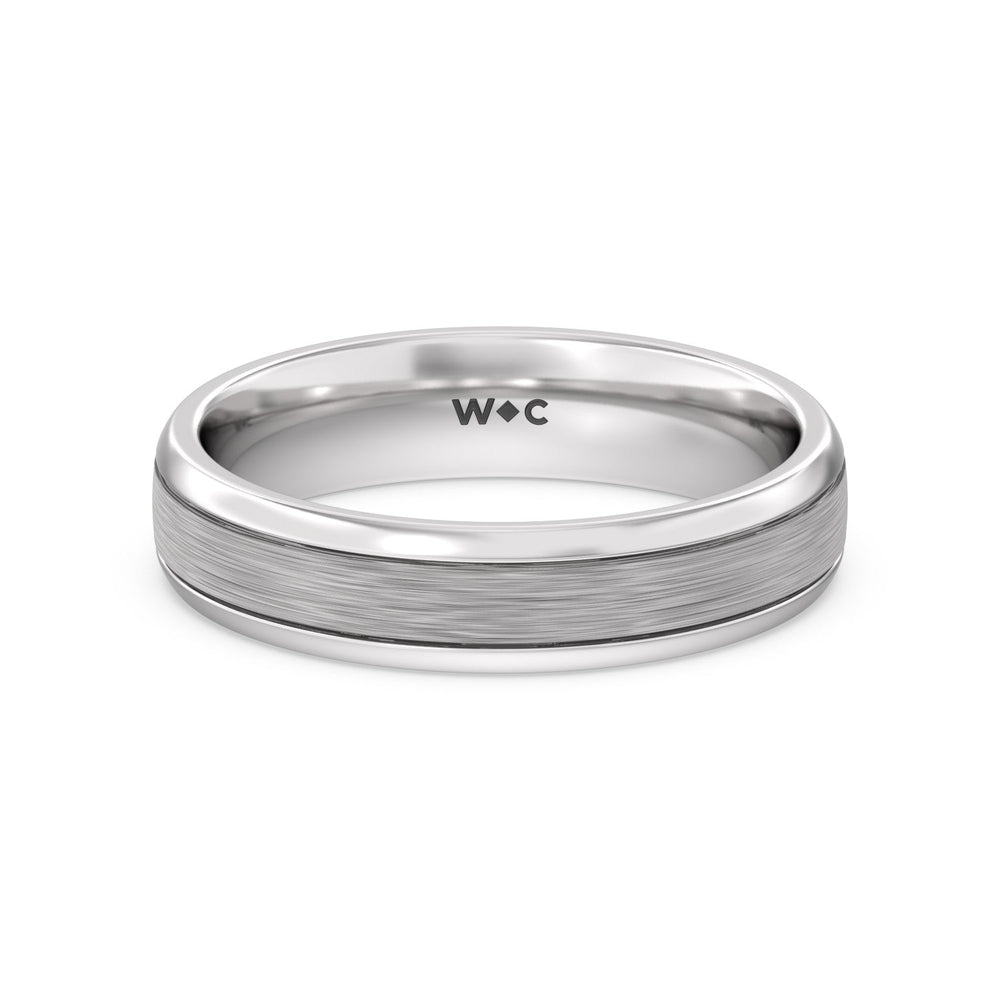 Men's Grooved Satin Finish Band with 18KT White Gold / 5 Cut Diamond in 14KT White Gold / 5 view 1

