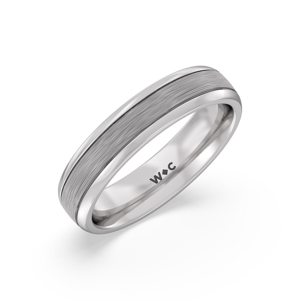 Men's Grooved Satin Finish Band with 18KT White Gold / 5 Cut Diamond in 14KT White Gold / 5 view 3
