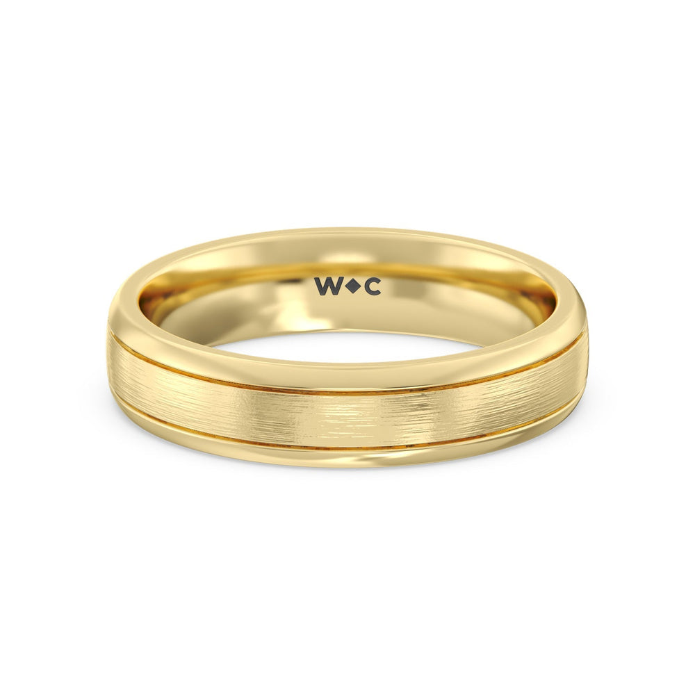 Men's Grooved Satin Finish Band with 18KT Yellow Gold / 5 Cut Diamond in 14KT Yellow Gold / 5 view 1
