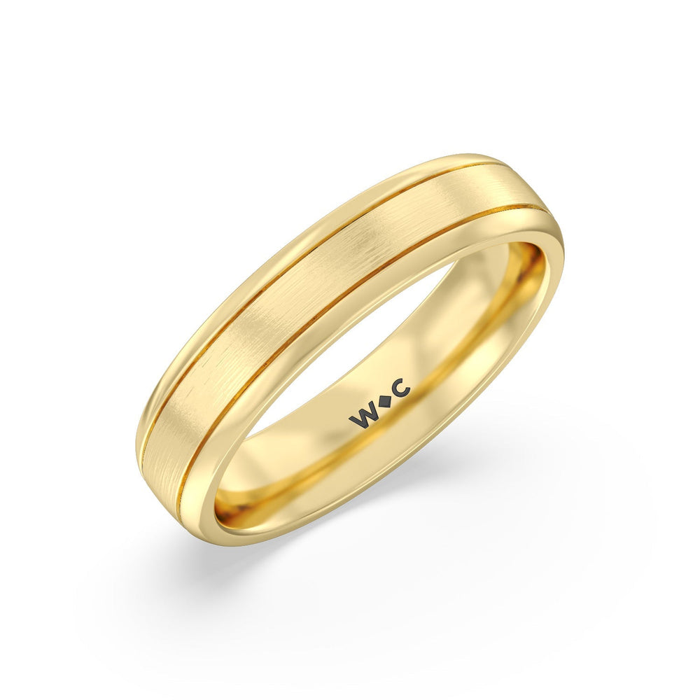 Men's Grooved Satin Finish Band with 18KT Yellow Gold / 5 Cut Diamond in 14KT Yellow Gold / 5 view 3
