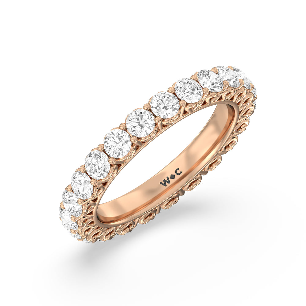 Heart Set Round Diamond Eternity Ring with 18KT Rose Gold / Natural / 2 1/2 Cut Diamond in 14KT Rose Gold / Natural / 2 1/2 view 3
