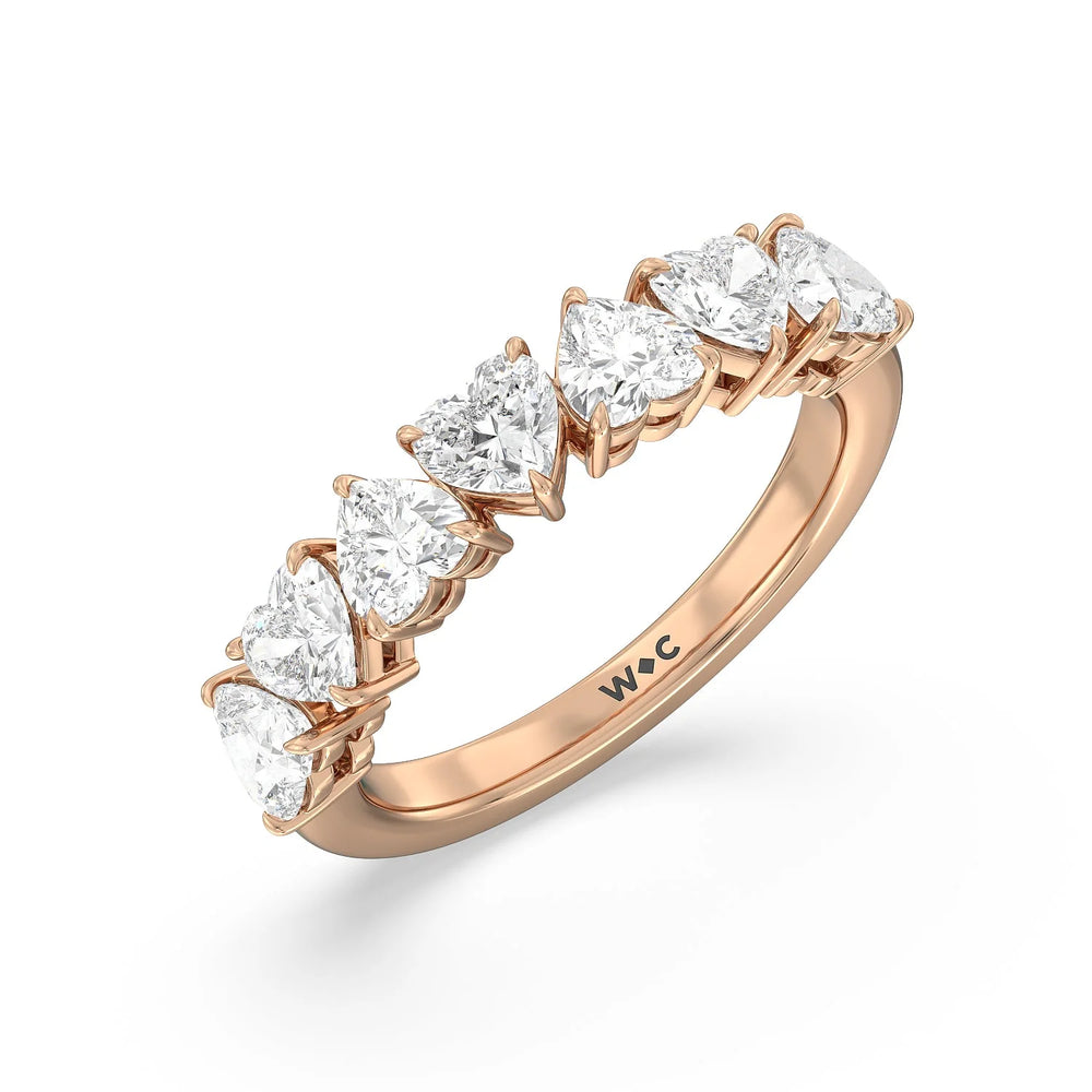 Seven Stone Heart Diamond Anniversary Ring (E+ VS+) with 18KT Rose Gold / Lab / 2 Cut Diamond in 14KT Rose Gold / Lab / 2 view 3
