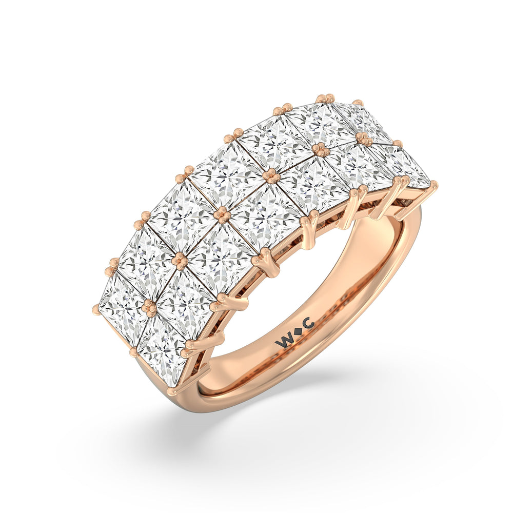 Two Row Princess Cut Anniversary Ring with 18KT Rose Gold / Natural / 4 Cut Diamond in 14KT Rose Gold / Natural / 4 view 5
