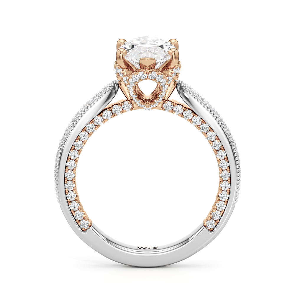The Chrysler Ring with Marquise Cut Diamond in 14KT White & Rose Gold view 3
