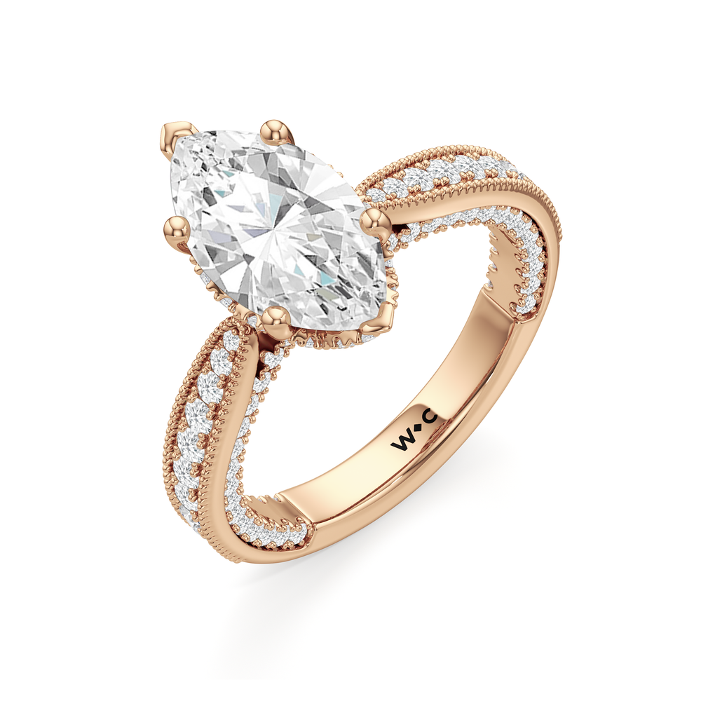 The Chrysler Ring with Marquise Cut Diamond in 14KT Rose Gold view 4
