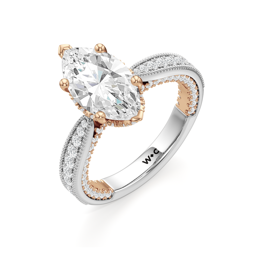 The Chrysler Ring with Marquise Cut Diamond in 14KT White & Rose Gold view 4
