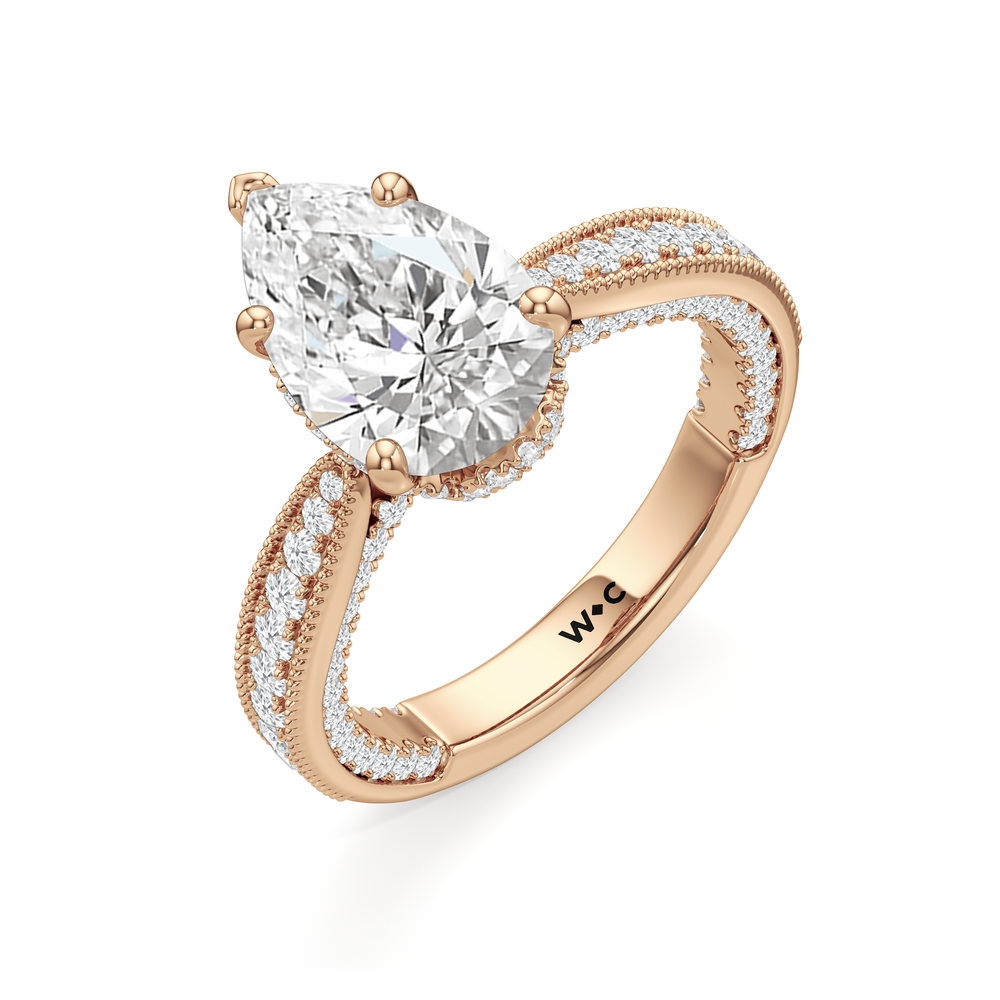 The Chrysler Ring with Pear Cut Diamond in 14KT Rose Gold view 4
