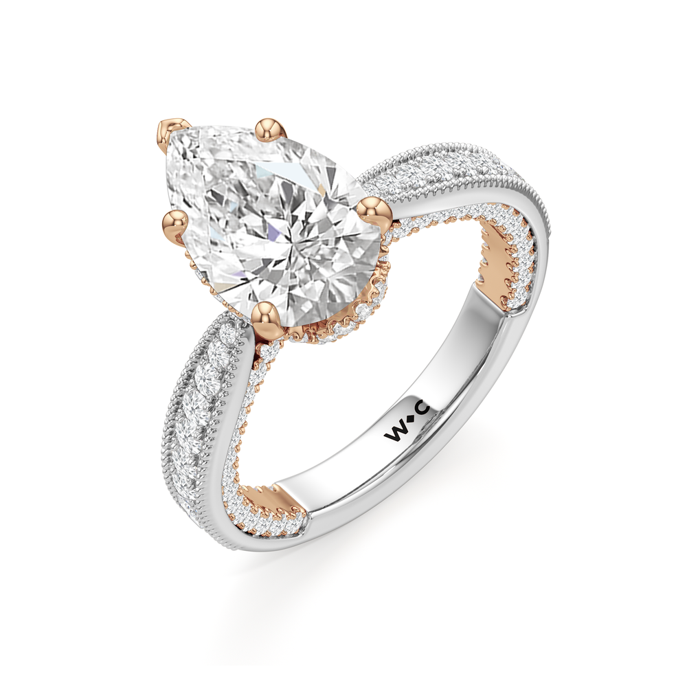 The Chrysler Ring with Pear Cut Diamond in 14KT White & Rose Gold view 4
