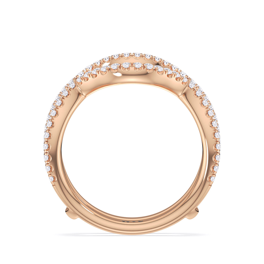 Elegance Twisted Half Pave Diamond Wedding Band with 18KT Rose Gold Cut Diamond in 14KT Rose Gold view 2
