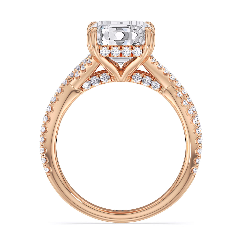 Emerald Cut Elegance Twisted Half Pave Engagement Ring with Lab Grown Diamond in 14KT Rose Gold view 4

