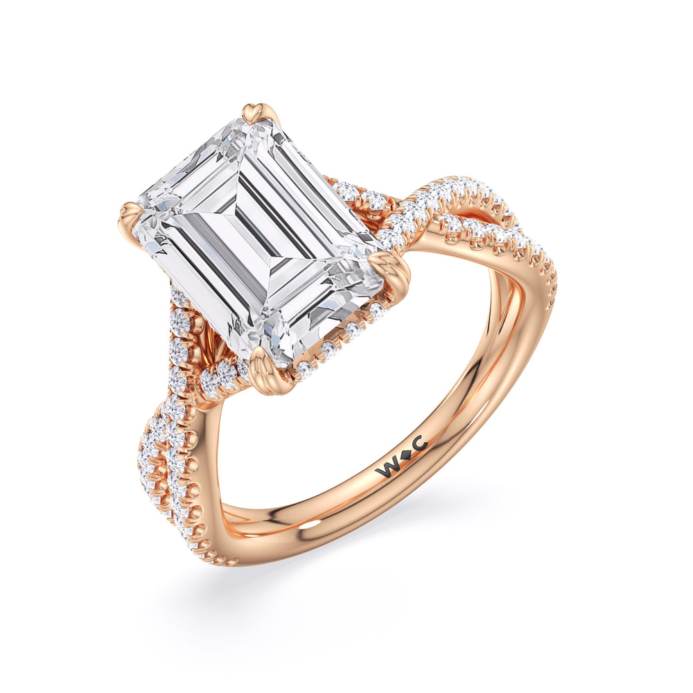 Emerald Cut Elegance Twisted Half Pave Engagement Ring with Lab Grown Diamond in 14KT Rose Gold view 5
