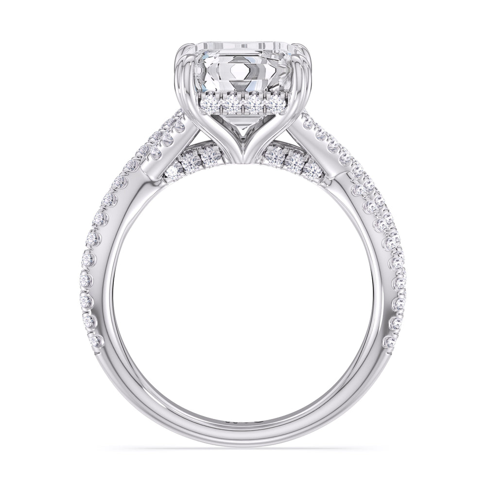 Emerald Cut Elegance Twisted Half Pave Engagement Ring with Lab Grown Diamond in 14KT Platinum view 4
