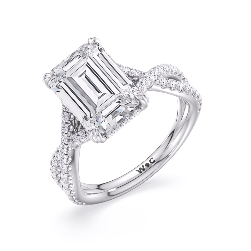 Emerald Cut Elegance Twisted Half Pave Engagement Ring with Lab Grown Diamond in 14KT Platinum view 5
