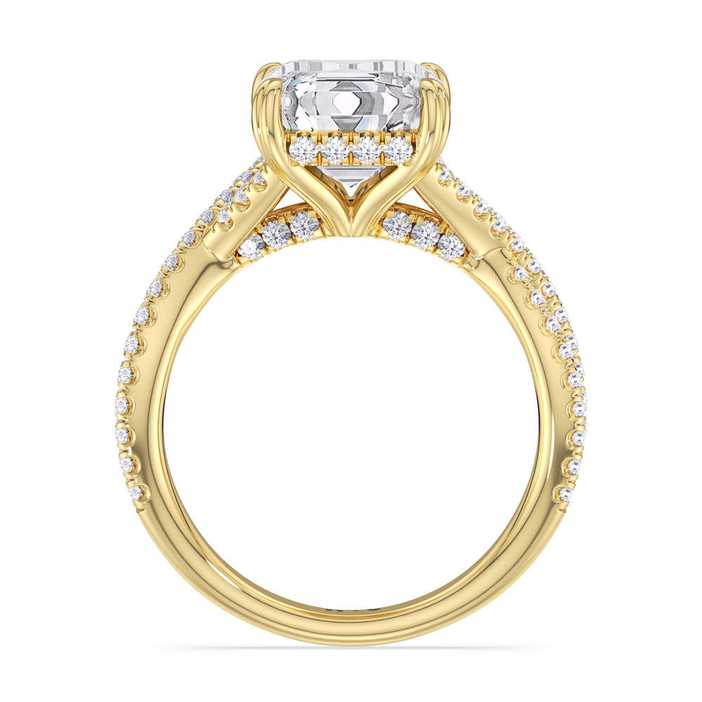 Emerald Cut Elegance Twisted Half Pave Engagement Ring with Lab Grown Diamond in 14KT Yellow Gold view 4
