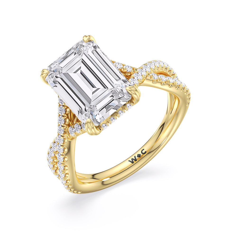 Emerald Cut Elegance Twisted Half Pave Engagement Ring with Lab Grown Diamond in 14KT Yellow Gold view 5
