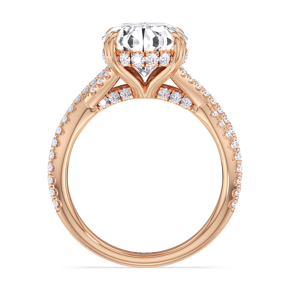 Oval Cut Elegance Twisted Half Pave Engagement Ring with Lab Grown Diamond in 14KT Rose Gold view 4

