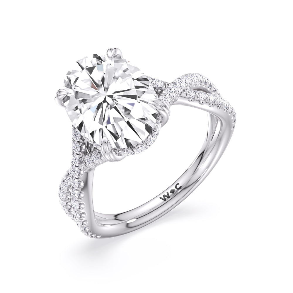 Oval Cut Elegance Twisted Half Pave Engagement Ring with Lab Grown Diamond in 14KT Platinum view 5
