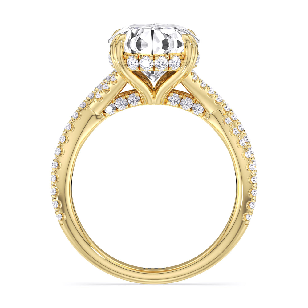 Oval Cut Elegance Twisted Half Pave Engagement Ring with Lab Grown Diamond in 14KT Yellow Gold view 4
